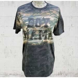 Boy Mama Camo Green Military Custom Bleached Tee, Size Medium